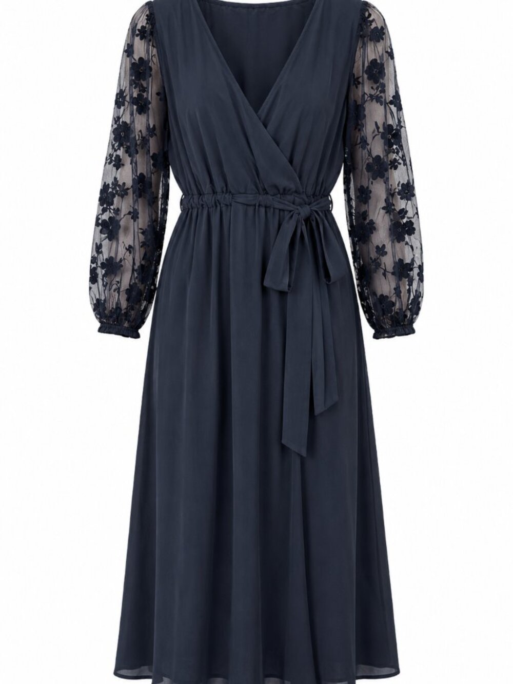 Black Floral Mesh Sleeve Dress